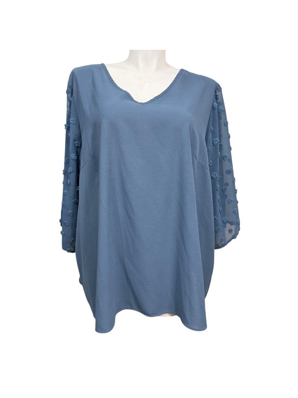 Bloomchic Blue Swiss Dot Sheer Sleeve V-Neck Tunic Top Plus Size 26
